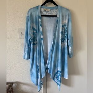 Jones New York Blue Tie-Dye Open Front Cardigan